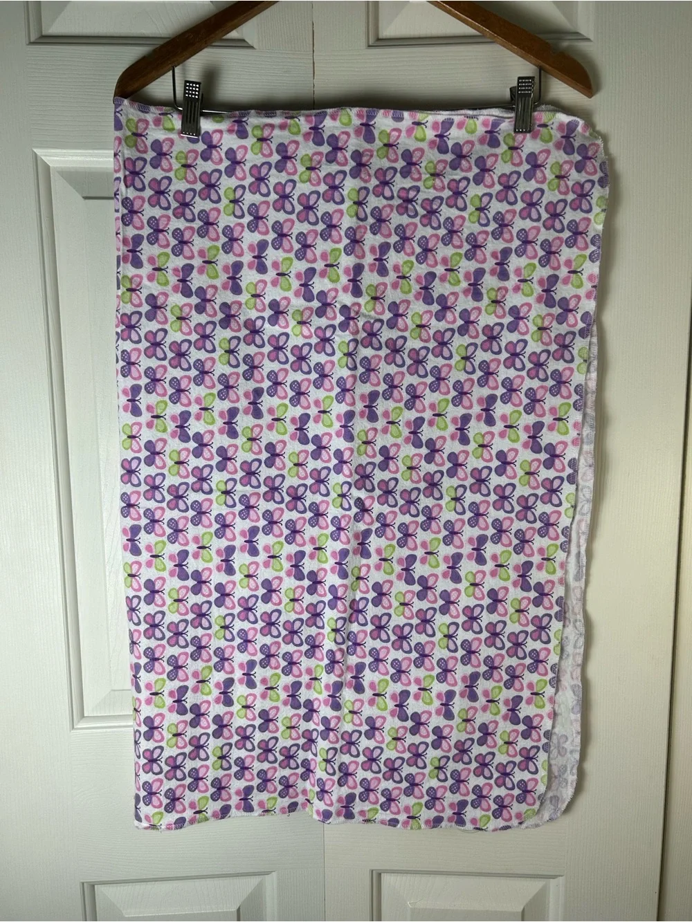 Carter's Pink Purple White Butterfly Baby Receiving Blanket Green Flannel Cotton
